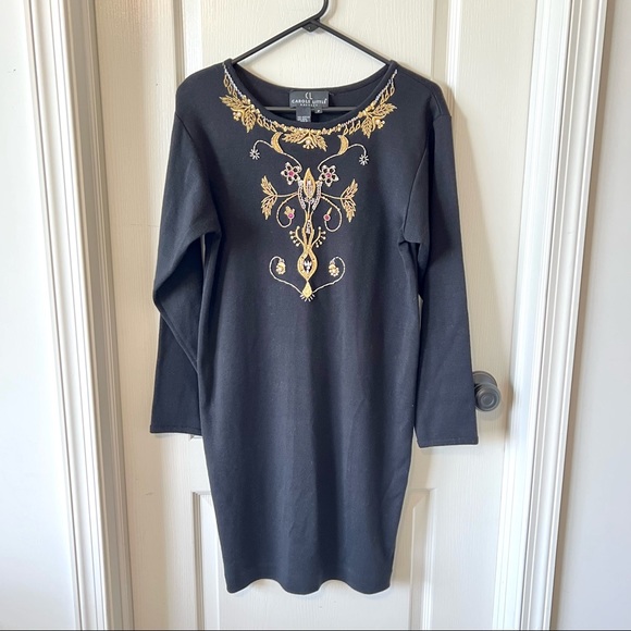 Vintage CAROLE LITTLE Petite Wool Blend Embellished Sweater Dress—SZ. SP - Picture 6 of 12